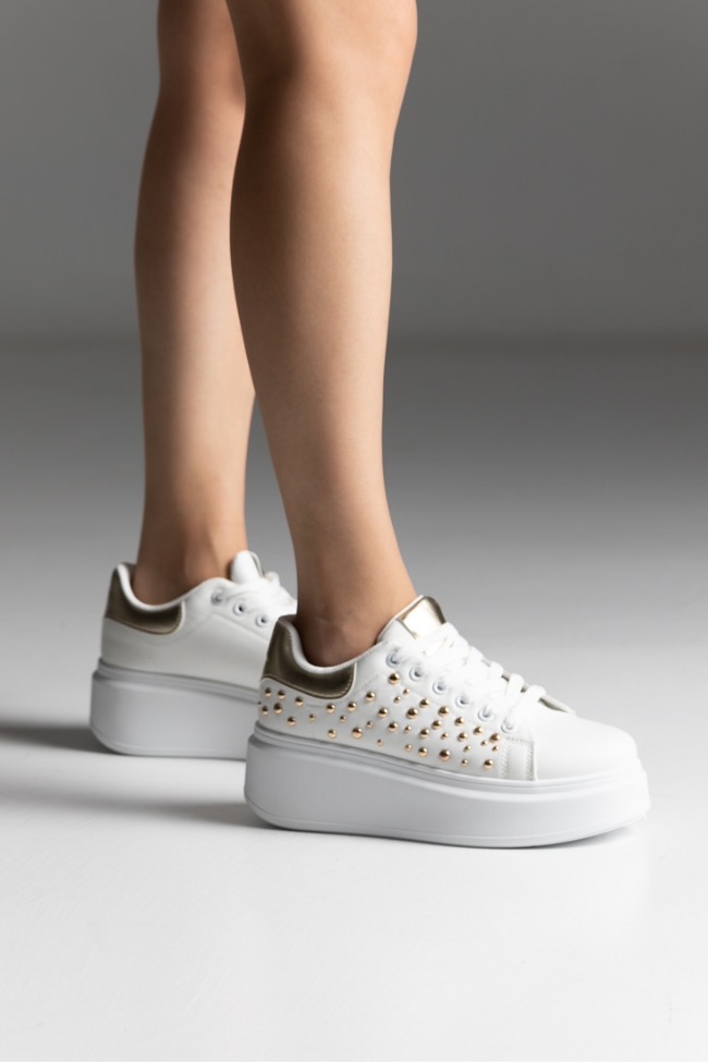 Sneakers Δίσολα με Διακοσμητικά Τρουκς - Λευκό / Χρυσό - Image 2