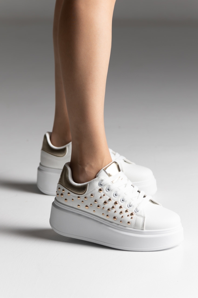 Sneakers Δίσολα με Διακοσμητικά Τρουκς - Λευκό / Χρυσό - Image 3