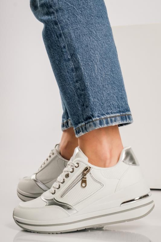 Sneakers με πλατφόρμα με Διακοσμητικό Φερμουάρ - Λευκό