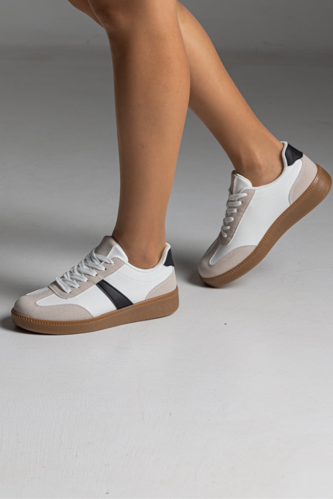 Retro Sneakers κλασικά με suede λεπτομέρειες με κρεπ σολα - Λευκό/Μαύρο - Image 3