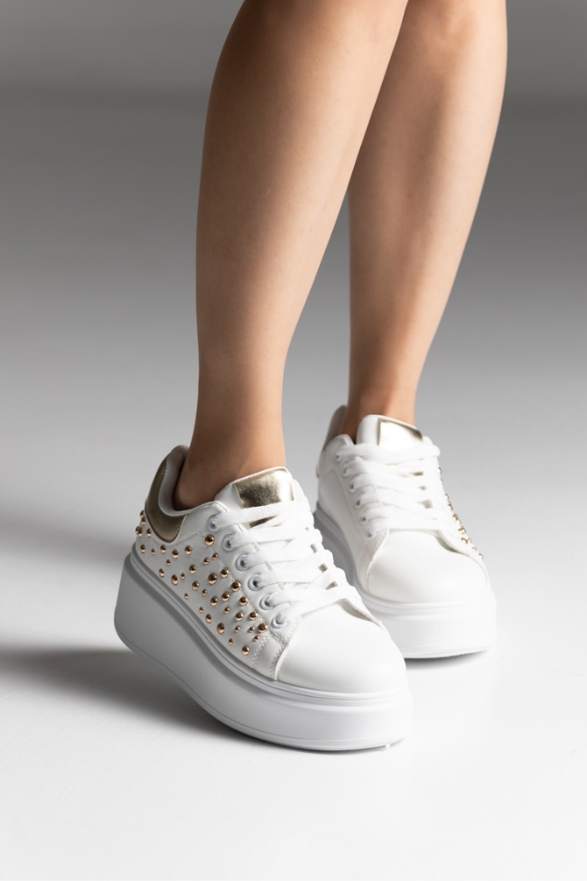 Sneakers Δίσολα με Διακοσμητικά Τρουκς - Λευκό / Χρυσό - Image 4