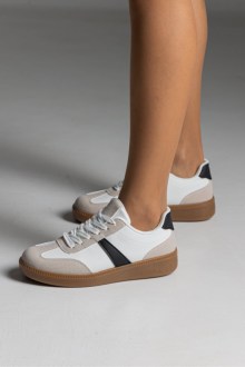 Retro Sneakers κλασικά με suede λεπτομέρειες με κρεπ σολα - Λευκό/Μαύρο