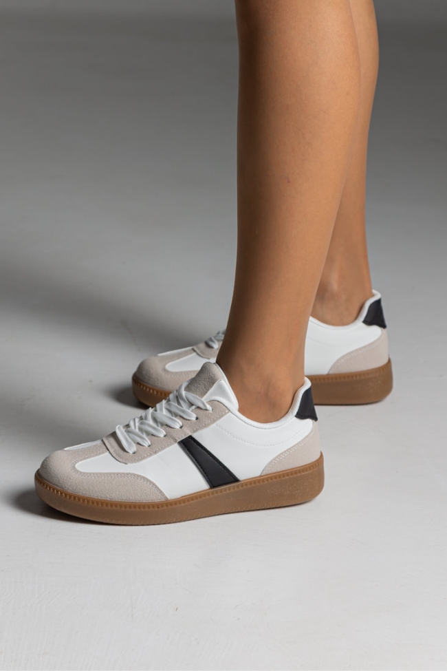 Retro Sneakers κλασικά με suede λεπτομέρειες με κρεπ σολα - Λευκό/Μαύρο - Image 4
