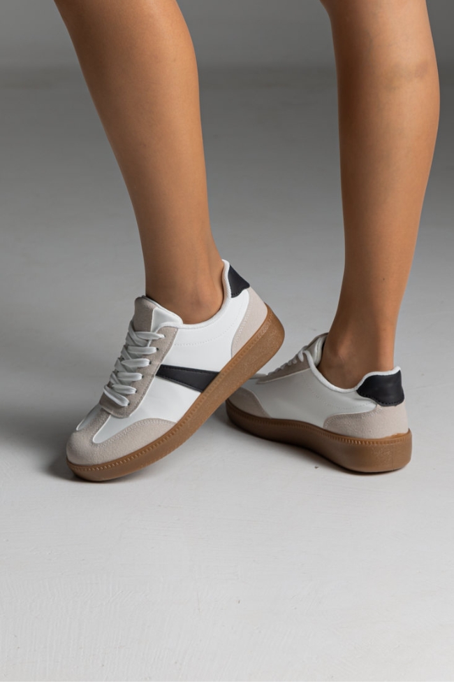 Retro Sneakers κλασικά με suede λεπτομέρειες με κρεπ σολα - Λευκό/Μαύρο - Image 5