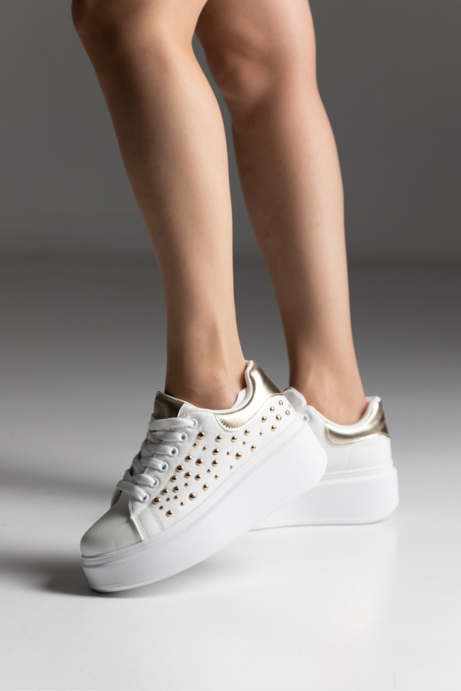 Sneakers Δίσολα με Διακοσμητικά Τρουκς - Λευκό / Χρυσό