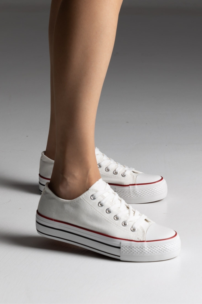 Δίσολα Sneakers Πάνινα με Μοντέρνα Σόλα - Λευκό
