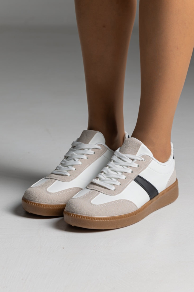 Retro Sneakers κλασικά με suede λεπτομέρειες με κρεπ σολα - Λευκό/Μαύρο - Image 6