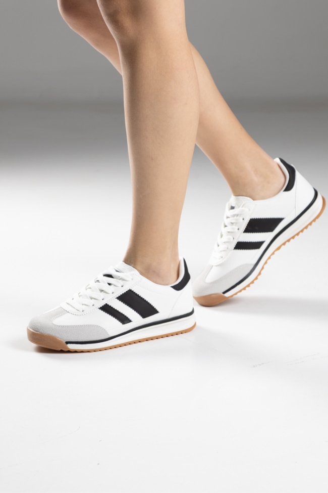 Sneakers Retro με Διχρωμίες - Λευκό / Μαύρο - Image 6