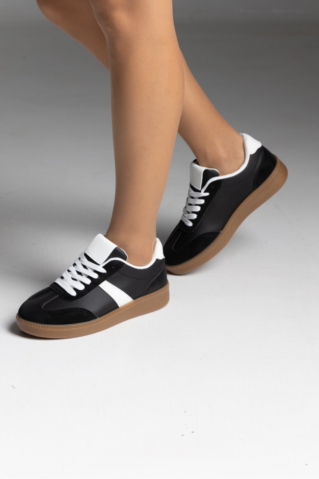 Retro Sneakers κλασικά με suede λεπτομέρειες με κρεπ σολα – Μαύρο - Image 2