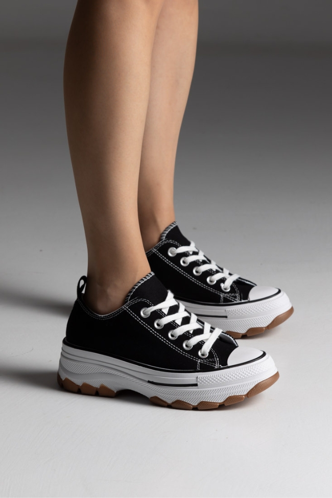 Sneakers πάνινα με chunky σόλα - Μαύρο