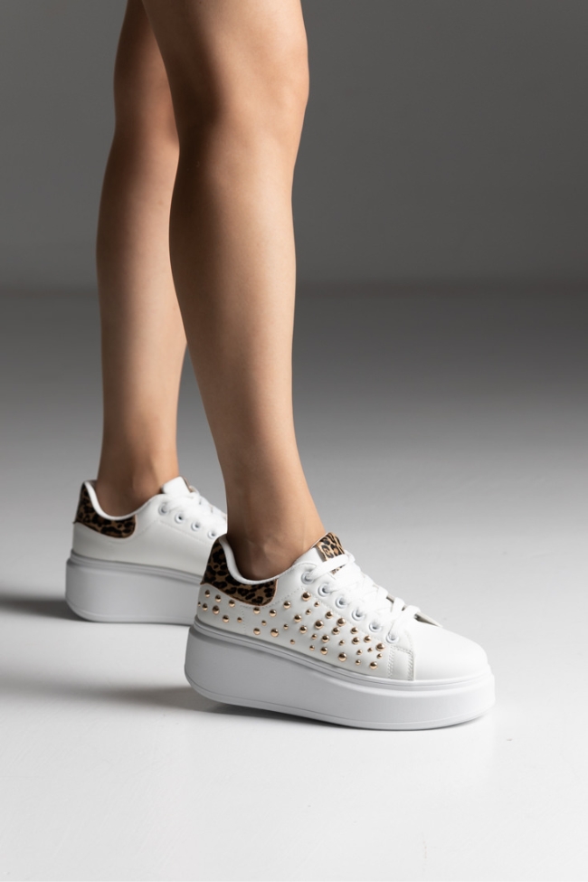 Sneakers Δίσολα με Διακοσμητικά Τρουκς - Λευκό / Λέοπαρτ - Image 3