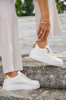 Δίσολα sneakers με διακοσμητικό φερμουάρ στο πλάι – Λευκό / Σιαμπαμί