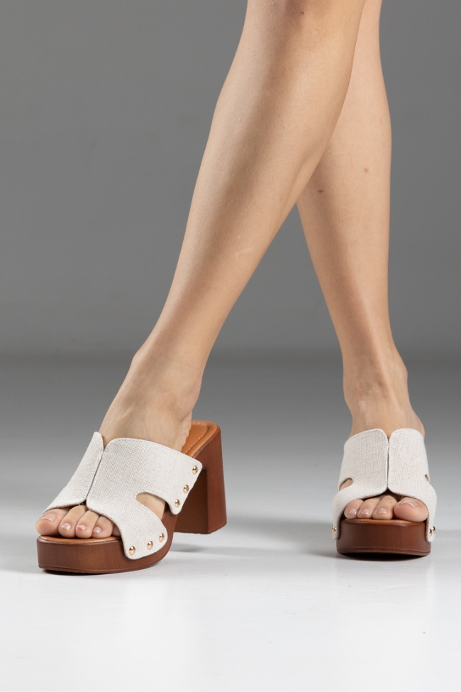 Ελαφρύ Clogs υφασμάτινο με Τρουκς - Μπεζ - Image 3