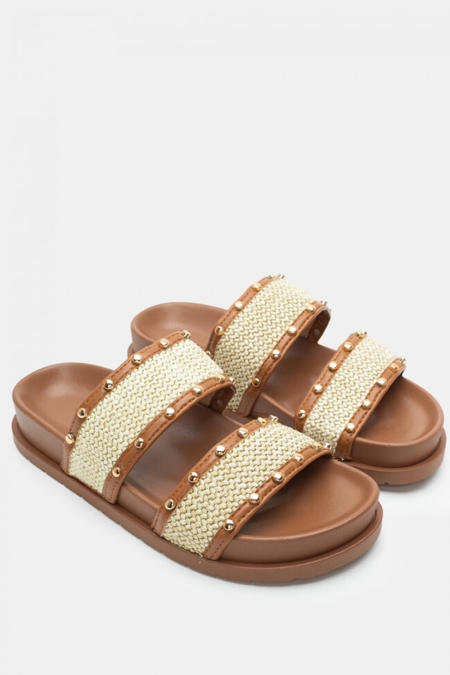 Σανδάλια Flatform με πάτο fussbett και διακοσμητικά τρουκς - Κάμελ - Image 6