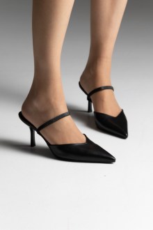 Slingback Γόβες με Λεπτό Τακούνι και λουράκι - Μαύρο