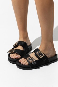 Σανδάλια Flat με μαλακό πάτο και λουράκια που ανοίγουν με scratch - Μαύρο