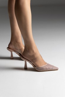 Αέρινα Mules με Διαφάνεια και διακοσμητικά strass - Μπέζ