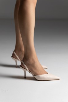 Slingback Γόβες με Λεπτό Τακούνι και λουράκι - Μπέζ