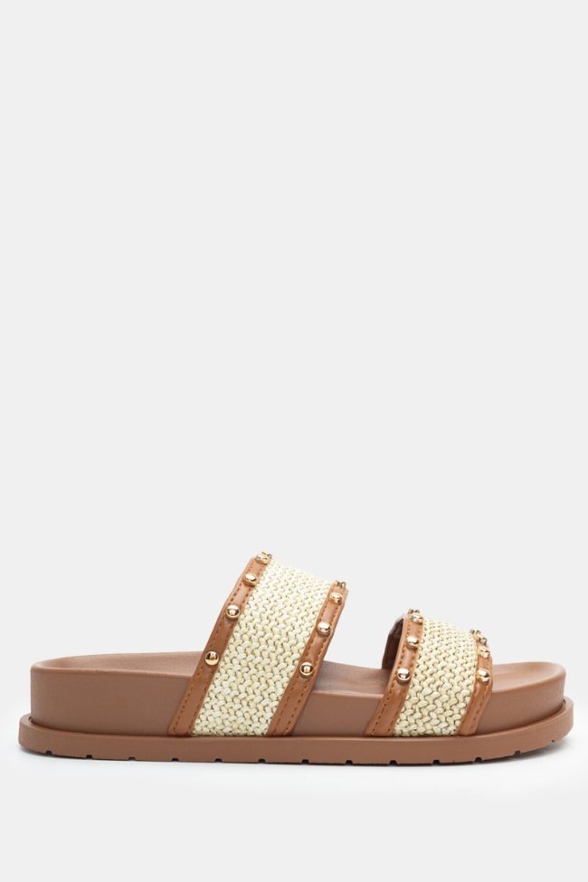 Σανδάλια Flatform με πάτο fussbett και διακοσμητικά τρουκς - Κάμελ - Image 5