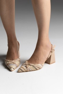 Openheel γόβες με ψάθινη πλέξη και χιαστί λουράκι - Σκούρο Μπέζ