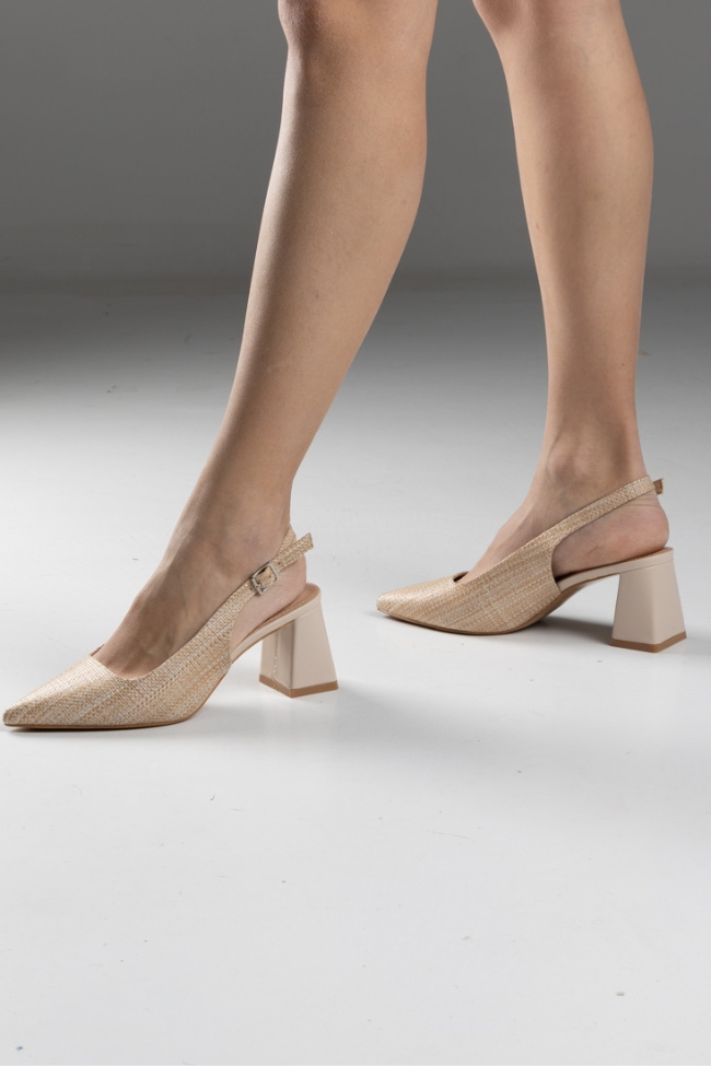 Γόβες Slingbank Μυτερές Ψάθινες - Μπεζ - Image 4