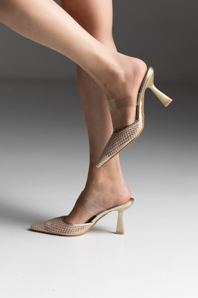 Αέρινα Mules με Διαφάνεια και διακοσμητικά strass - Χρυσό - Image 2