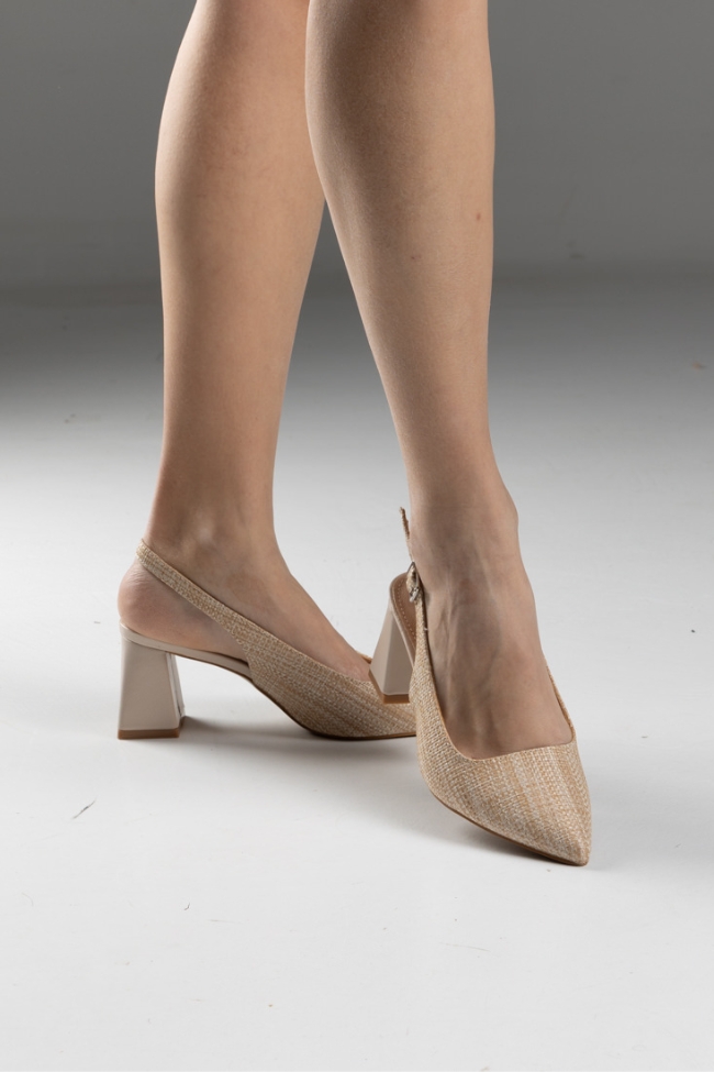 Γόβες Slingbank Μυτερές Ψάθινες - Μπεζ