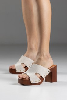 Ελαφρύ Clogs υφασμάτινο με Τρουκς - Μπεζ