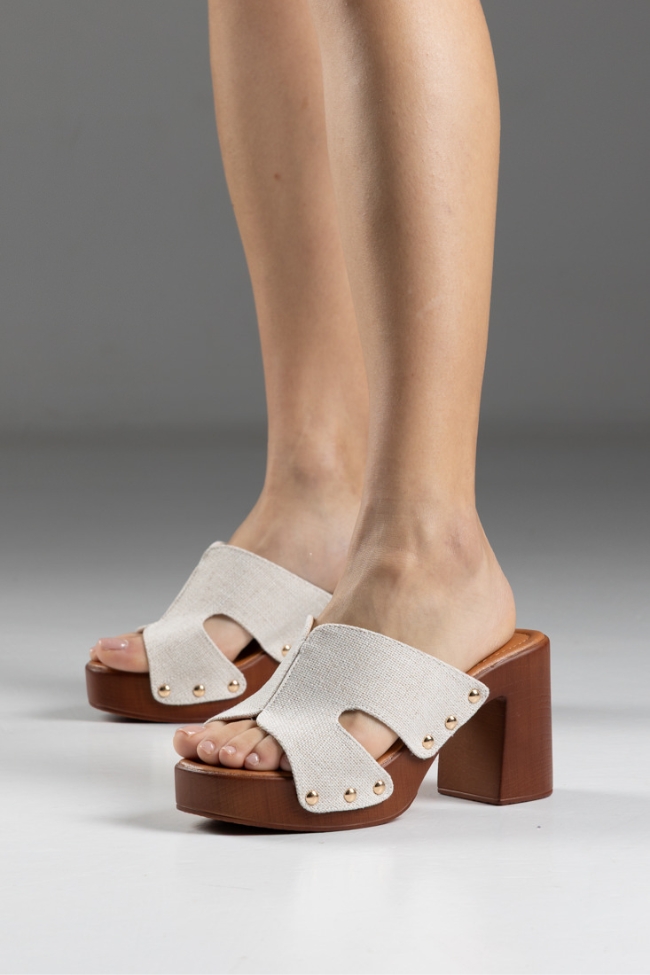 Ελαφρύ Clogs υφασμάτινο με Τρουκς - Μπεζ