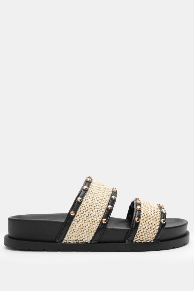 Σανδάλια Flatform με πάτο fussbett και διακοσμητικά τρουκς - Μαύρο - Image 5