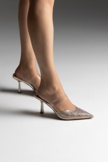 Mules με διαφάνεια και strass - Χρυσό