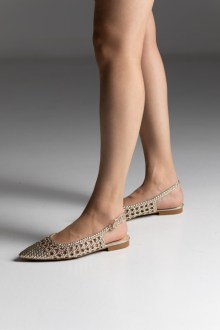 Μπαλαρίνες Slingback Μυτερές με Πλεκτό Σχέδιο - Χρυσό