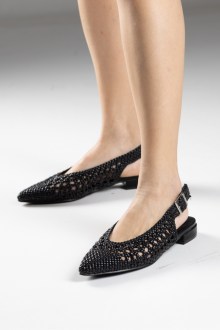 Γοβάκια Μυτερά με Πλεκτό Σχέδιο - Μαύρο