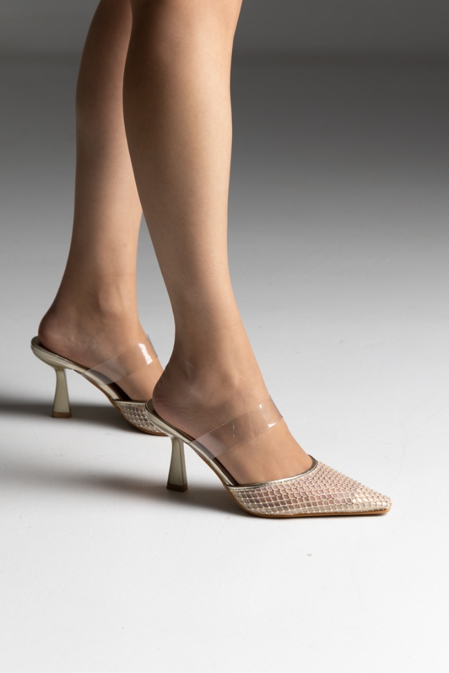 Αέρινα Mules με Διαφάνεια και διακοσμητικά strass - Χρυσό - Image 3