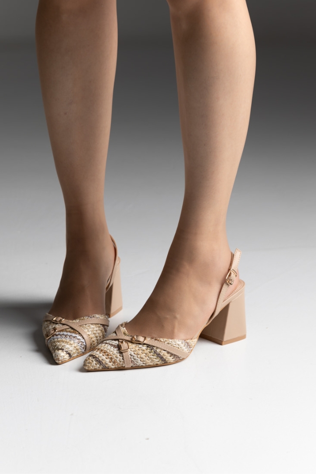 Openheel γόβες με ψάθινη πλέξη και χιαστί λουράκι - Σκούρο Μπέζ - Image 3