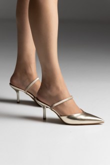 Slingback Γόβες με Λεπτό Τακούνι και λουράκι - Χρυσό