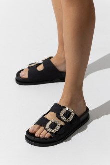 Σανδάλια Flatform Ανατομικό πάτος Υφασμάτινα και Διακοσμητικές Πέτρες - Μαύρο