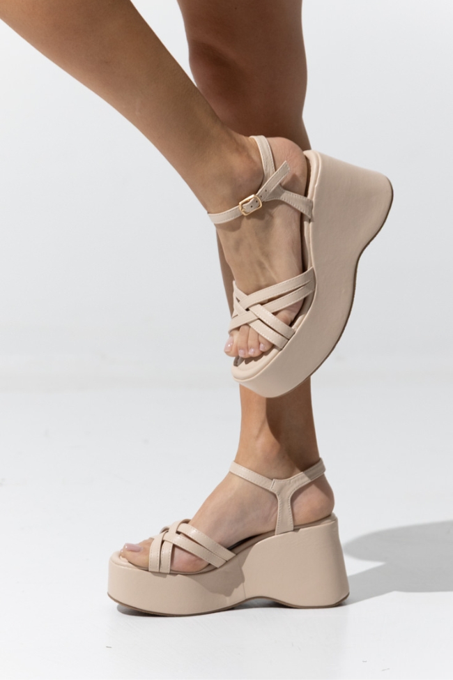 Πλατφόρμες με χιαστί λουράκια στα δάχτυλα και δέσιμο στον αστράγαλο - Μπέζ - Image 4