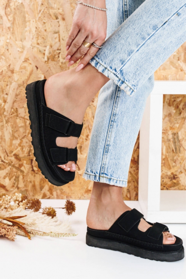 Ανατομικά σανδάλια Flatform με Αυτοκόλλητα Λουράκια - Μαύρο - Image 2