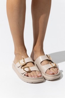 Ανατομικά Σανδάλια Flatform με διπλή χρυσή αγκράφα - Μπέζ