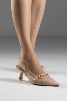 Γόβες Slingback Μυτερές με Δίχτυ – Μπεζ