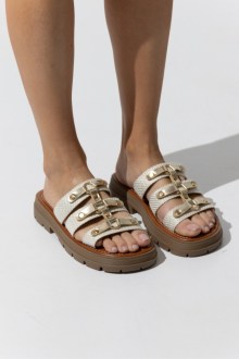 Ανατομικά Σανδάλια Flatform με κρέπ σόλα - Χρυσό