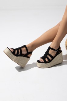 Πλατφόρμα με ψάθινο πάτο - Μαύρο