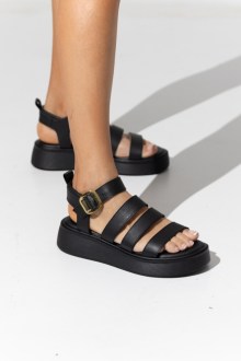 Σανδάλια Flatform με Λουράκια & Τόκα - Μαύρο