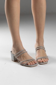 Mules Πέδιλο χαμηλά με strass και glitter - Ασημί