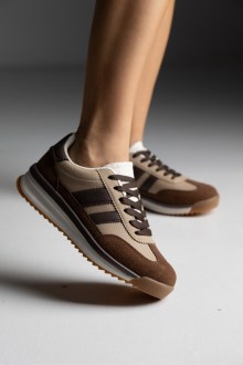 Sneakers Δίχρωμα με Ριγέ Σχέδιο - Καφέ