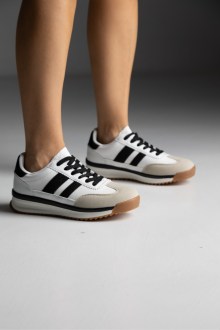 Sneakers Δίχρωμα με Ριγέ Σχέδιο - Λευκό