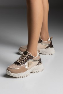 Sneakers  με ψηλό πάτο με λεπτομέρειες από στρας και παιχνιδιάρικα σχέδια - Μπεζ