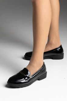 Λουστρίν Μοκασίνια με Διακοσμητική Αγκράφα - Μαύρο