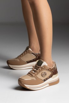 Sneakers με πλατφόρμα και με διακοσμητικά strass – Χακί